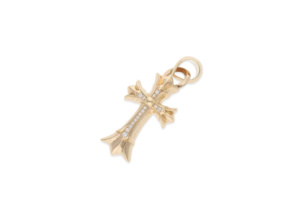 Chrome Hearts 22K Double CH Cross Pave Diamond Pendant Necklace Top "Yellow Gold"