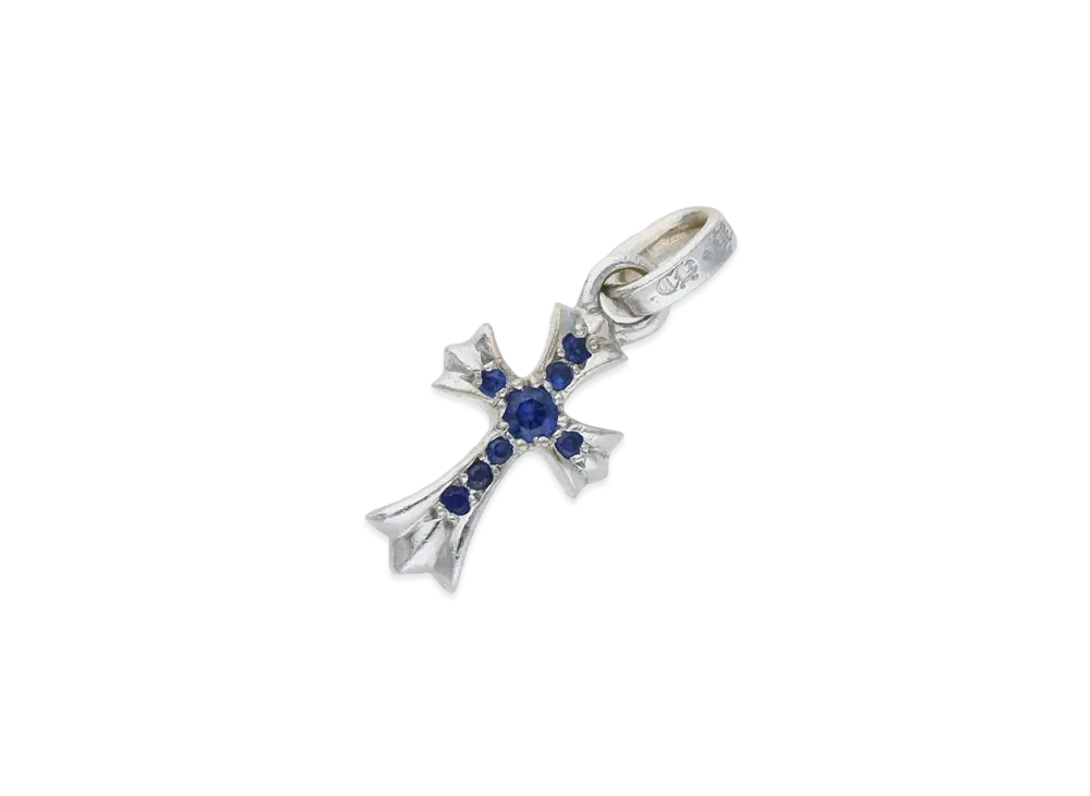Chrome Hearts 18K Cross Baby Fat Pave Sapphire Charm "White Gold"