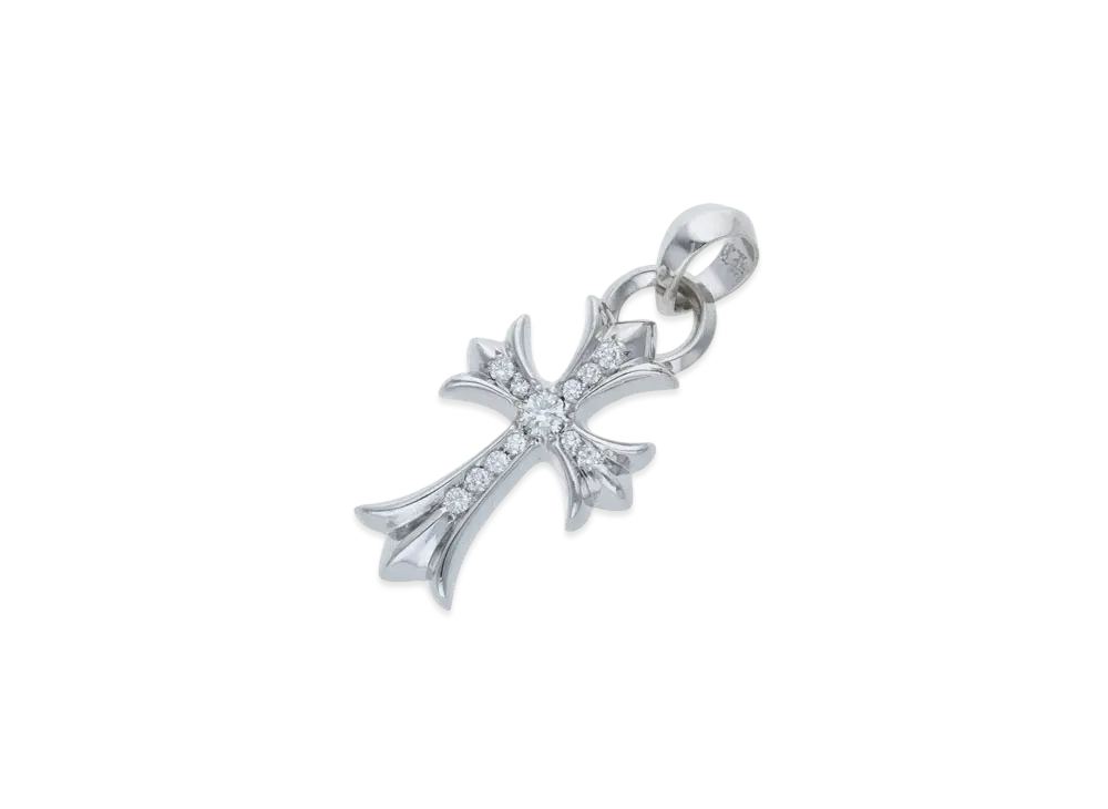 Chrome Hearts 18K CH Cross Pave Diamond Pendant Necklace Top "White Gold"