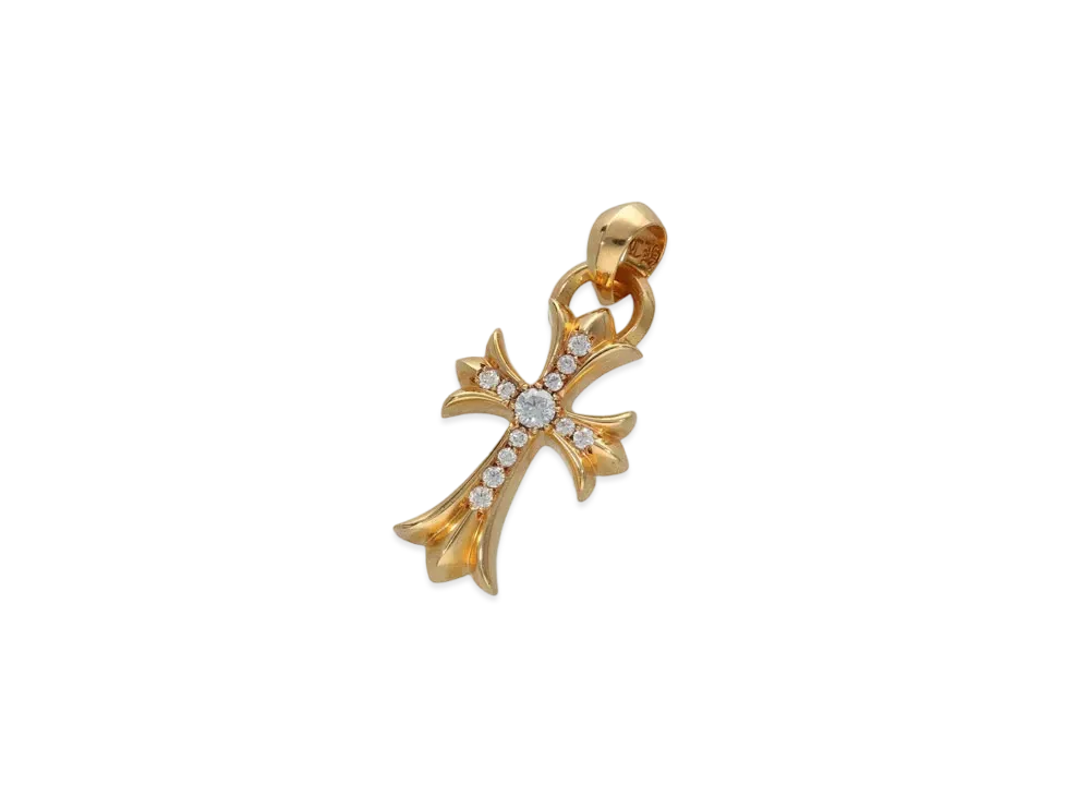 Chrome Hearts 22K Small CH Cross Pave Diamond Charm with Bail "Yellow Gold"