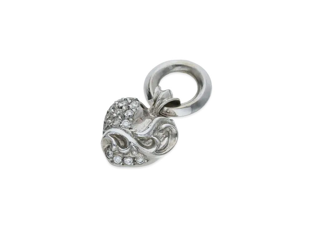 Chrome Hearts 18K Heart Pendant Pave Diamond Necklace Top "White Gold"