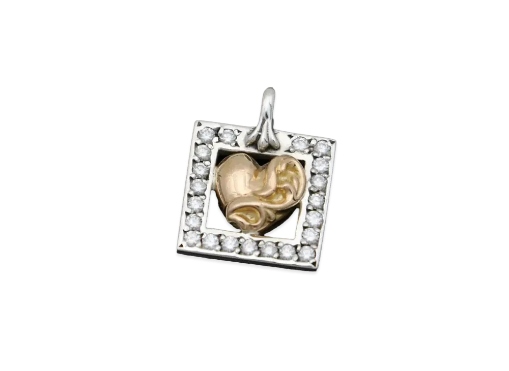 Chrome Hearts 22K Pave Diamond Heart Framed Charm Pendant Top "Yellow Gold"