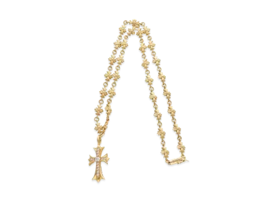 Chrome Hearts 22K Tiny E Fat Cross Pave Diamond Necklace "Yellow Gold"