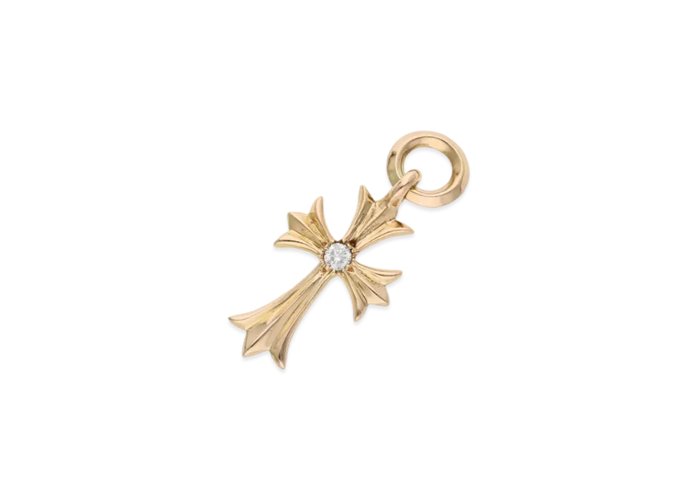 Chrome Hearts 22K Tiny CH Cross 1 Diamond Charm "Yellow Gold"