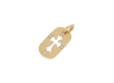 Chrome Hearts 22K Small Dog Tag 4 Point Diamond Charm "Yellow Gold"