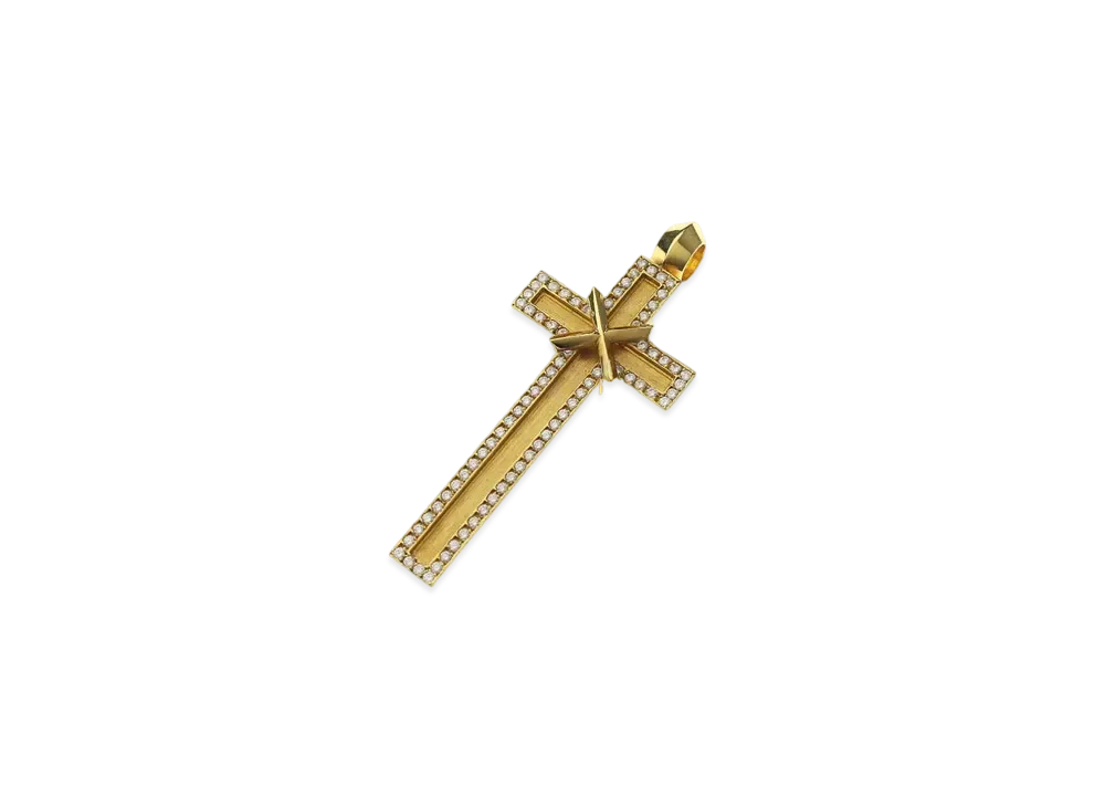 Chrome Hearts 22K Small Maple Soap Cross Pave Diagold Pendant Necklace Top "Yellow Gold"