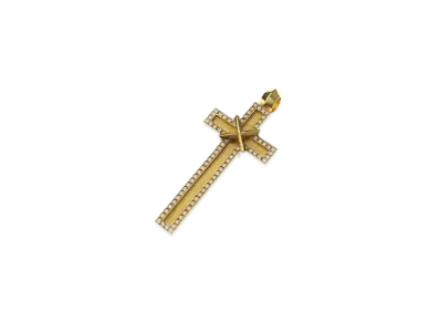 Chrome Hearts 22K Small Maple Soap Cross Pave Diagold Pendant Necklace Top "Yellow Gold"