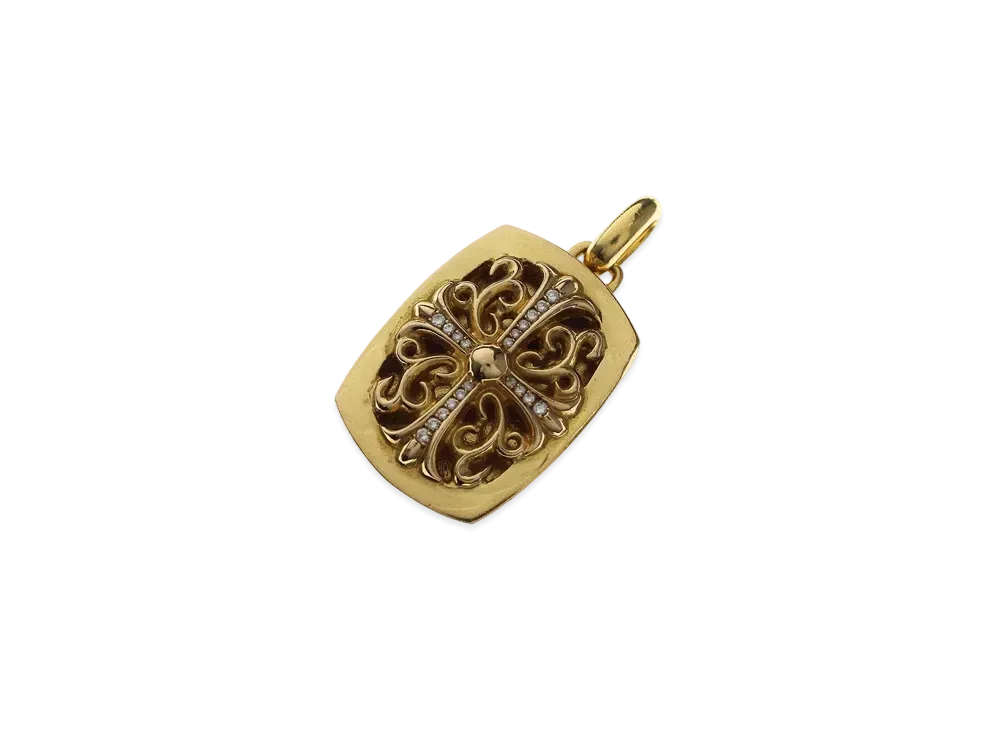 Chrome Hearts 22K Keeper Pendant Pave Diagold Necklace Top "Yellow Gold"