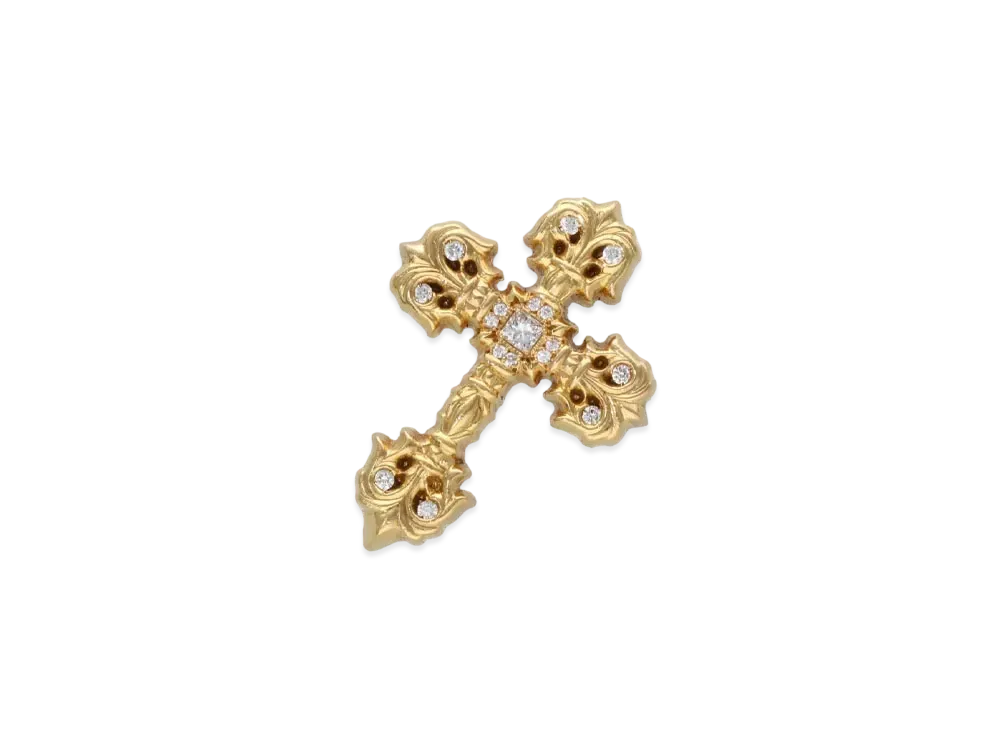 Chrome Hearts 22K Philigrey Cross XS Pave Diamond Charm "Yellow Gold"