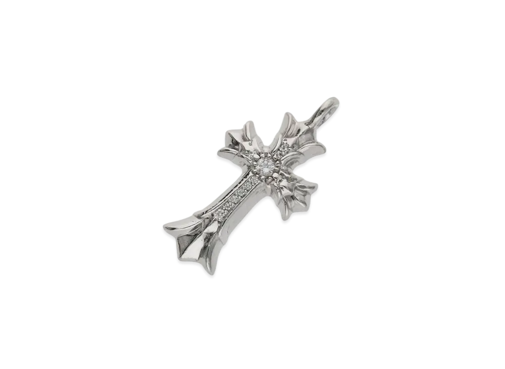 Chrome Hearts 18K Double CH Cross Pave Diamond Charm "White Gold"