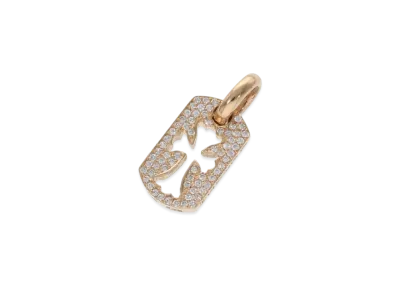 Chrome Hearts 22K Tiny Cut Out Cross Dog Tag Pave Diamond Charm "Yellow Gold"