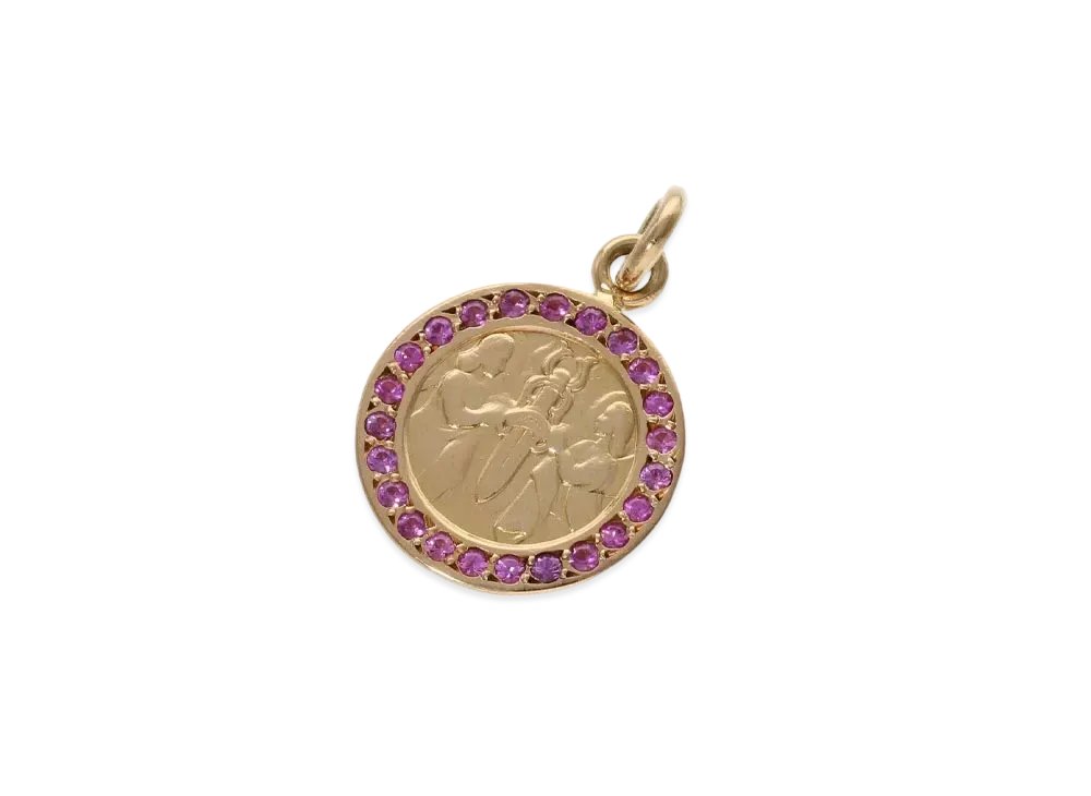 Chrome Hearts 22K Angel Medal Charm Pave Pink Sapphire Charm "Yellow Gold"
