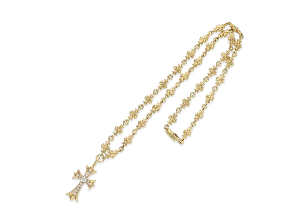 Chrome Hearts 22K Tiny E Fat Cross Necklace "Yellow Gold"