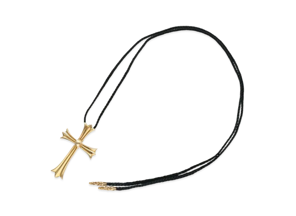 Chrome Hearts 22K Large CH Cross Scroll Leather Blade Necklace Top "Yellow Gold/Black"