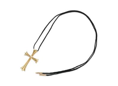 Chrome Hearts 22K Large CH Cross Scroll Leather Blade Necklace Top "Yellow Gold/Black"