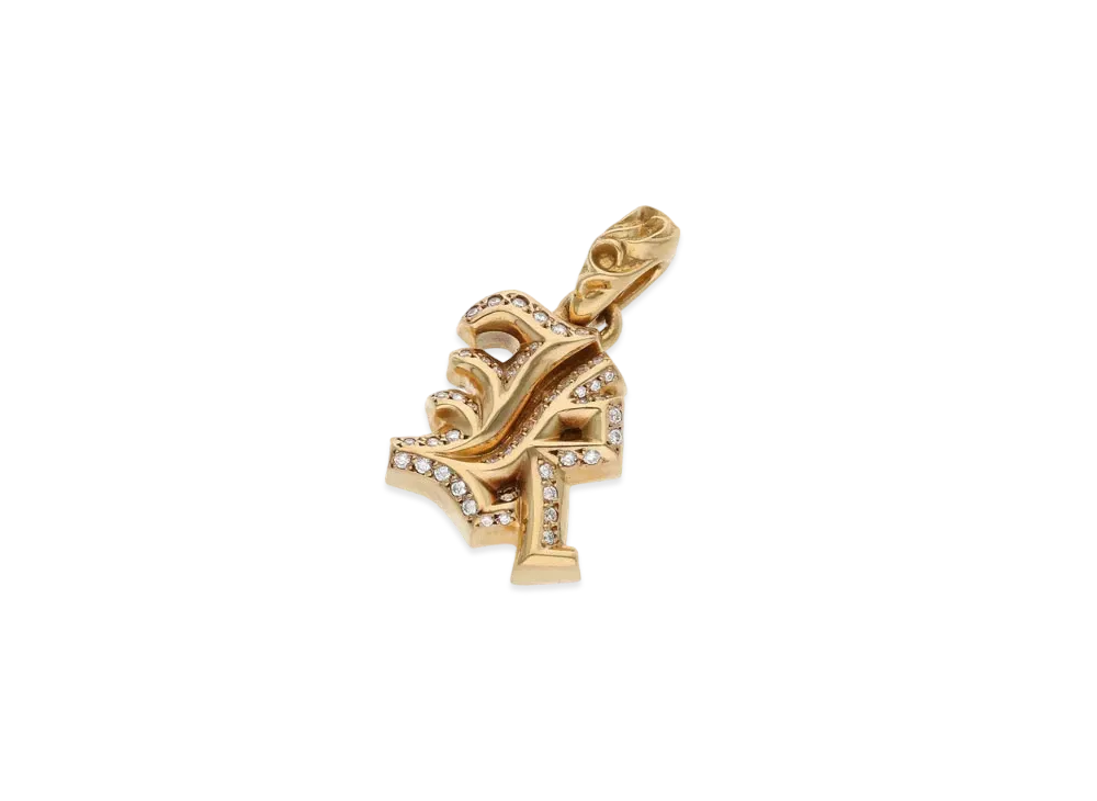 Chrome Hearts 22K Alphabet Charm K Initial Charm Pave Diamond Charm "Yellow Gold"