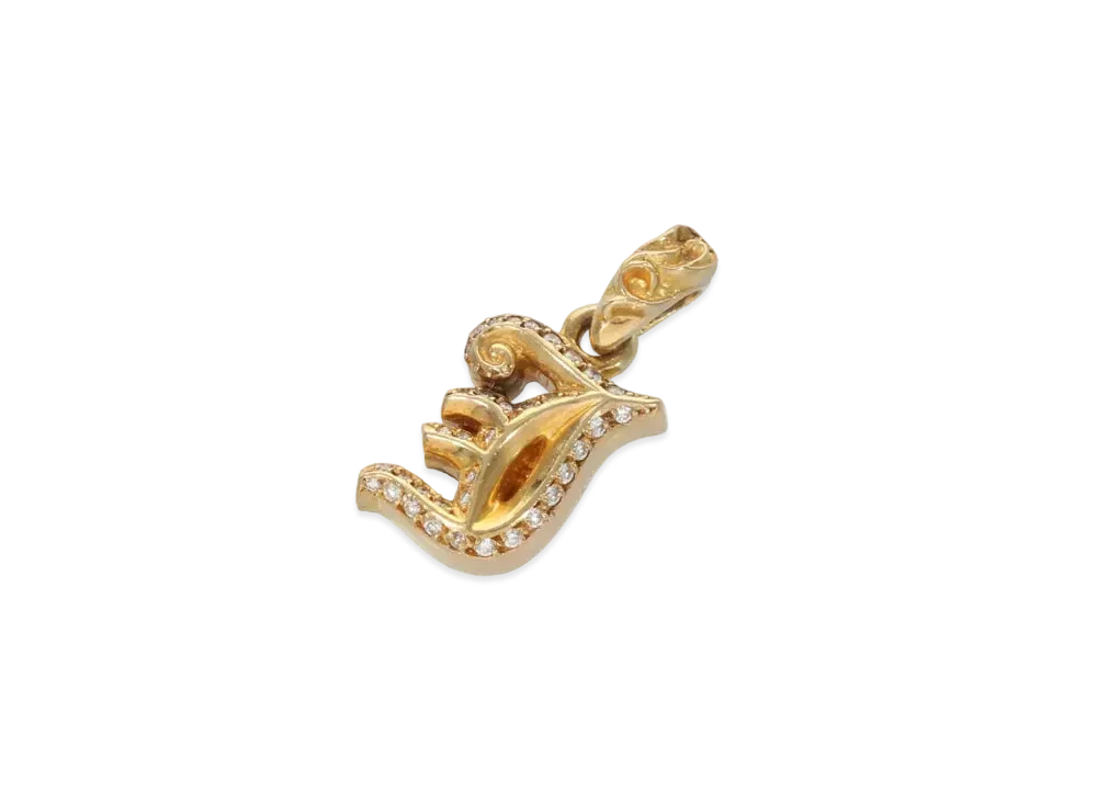 Chrome Hearts 22K Alphabet Charm J Initial Charm Pave Diamond Charm "Yellow Gold"