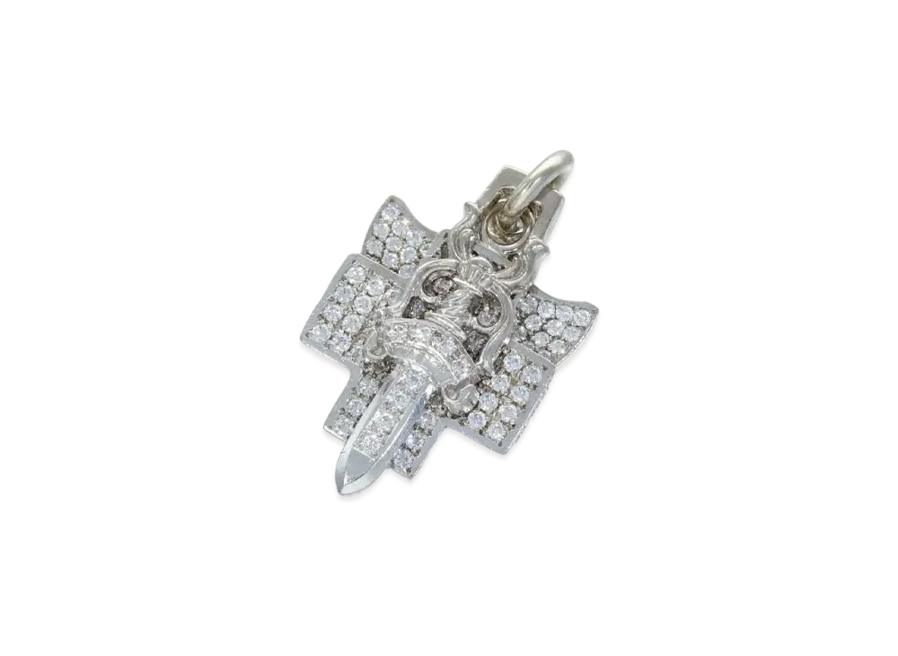 Chrome Hearts 18K 3 Trinkets Pave Diamond Charm "White Gold"