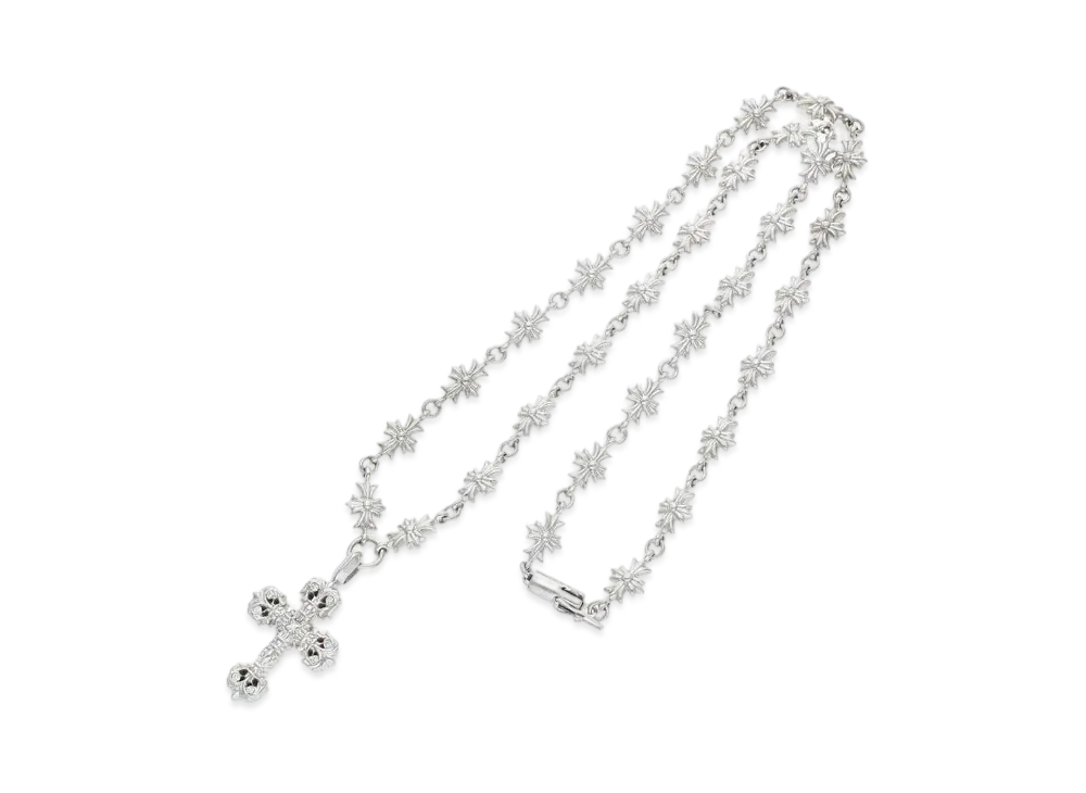 Chrome Hearts 18K Tiny Filiglly Cross Pave W Tiny E CH Plus Necklace "White Gold"