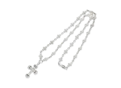 Chrome Hearts 18K Tiny Filiglly Cross Pave W Tiny E CH Plus Necklace "White Gold"