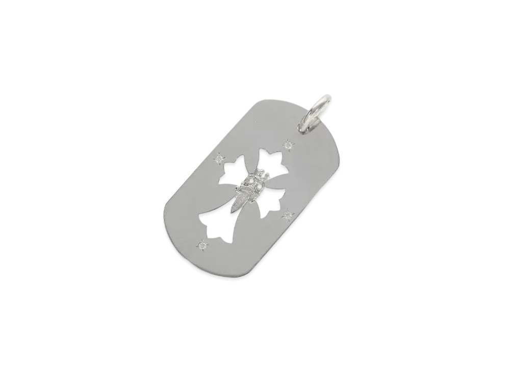 Chrome Hearts 18K Large Dog Tag 4P Diamond Charm "White Gold"