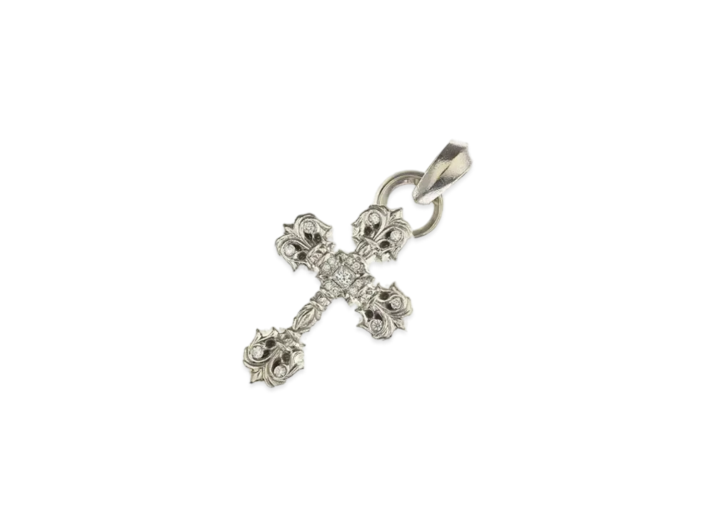 Chrome Hearts 18K Philigrey Cross XS Bail Pave Diamond Charm "White Gold"