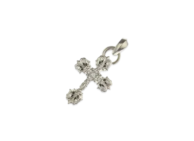 Chrome Hearts 18K Philigrey Cross XS Bail Pave Diamond Charm "White Gold"