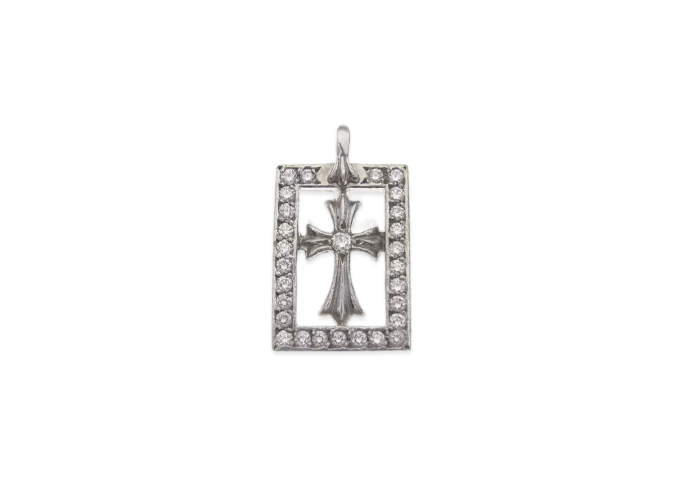Chrome Hearts 18K Framed Open Cross Pave Diamond Charm "White Gold"