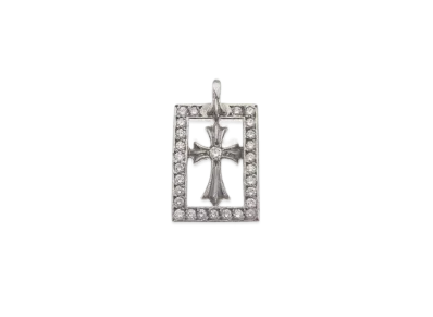 Chrome Hearts 18K Framed Open Cross Pave Diamond Charm "White Gold"