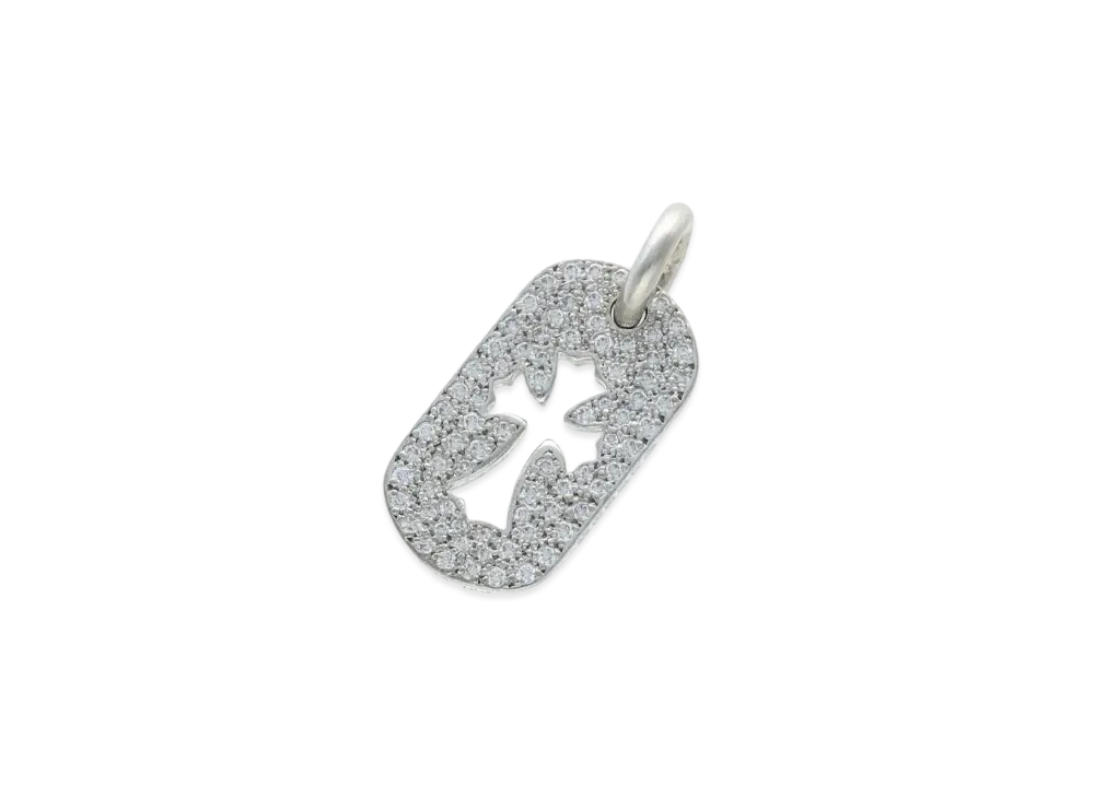 Chrome Hearts 18K Cut Out Cross Dog Tag Pave Diamond Small Dog Tag Charm "White Gold"