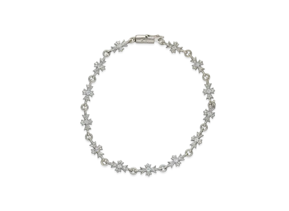 Chrome Hearts 18K Tiny E CH Plus Pave Diamond Bracelet "White Gold"
