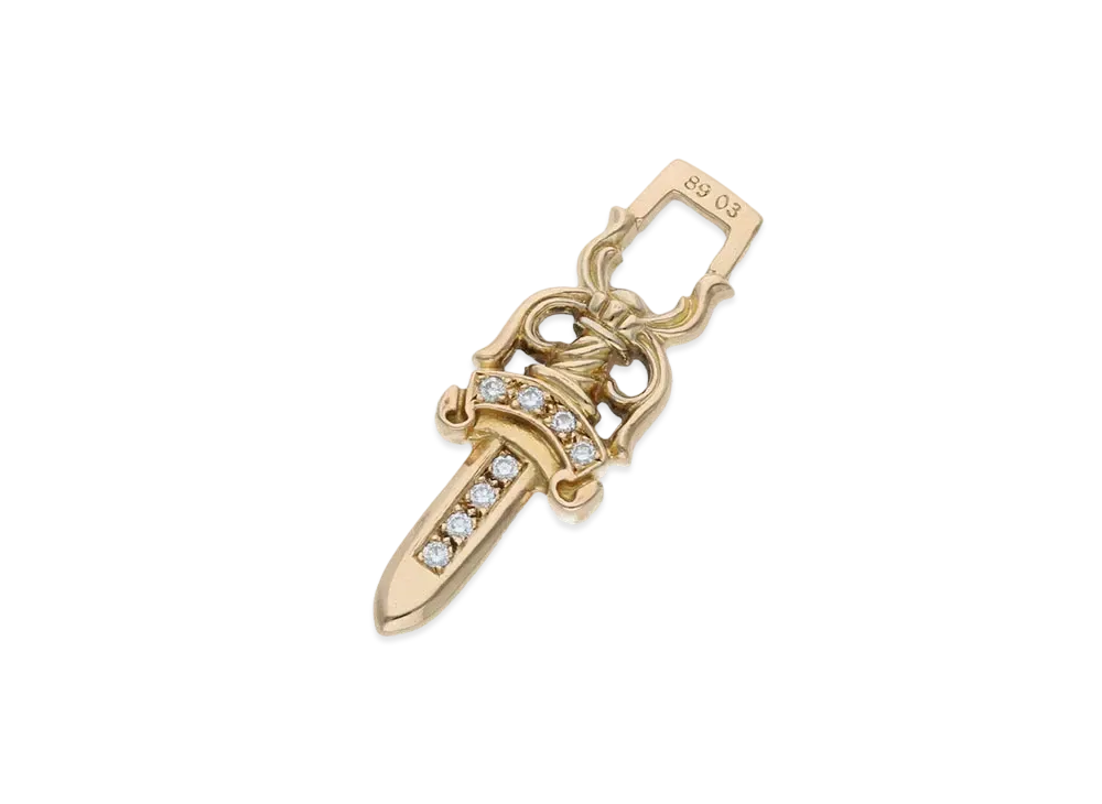 Chrome Hearts 22K Dagger Pendant Pave Diamond Necklace Top "Yellow Gold"