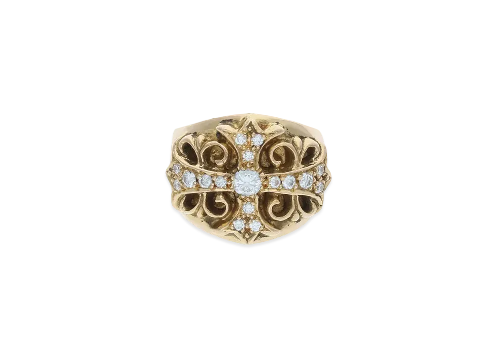 Chrome Hearts 22K Keeper Pave Diamond Ring "Yellow Gold"