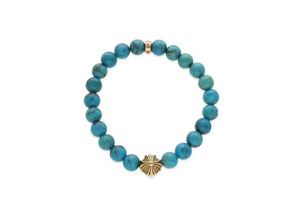 Chrome Hearts 22K Bead Bracelet Turquoise Diamond 8mm "Yellow Gold"