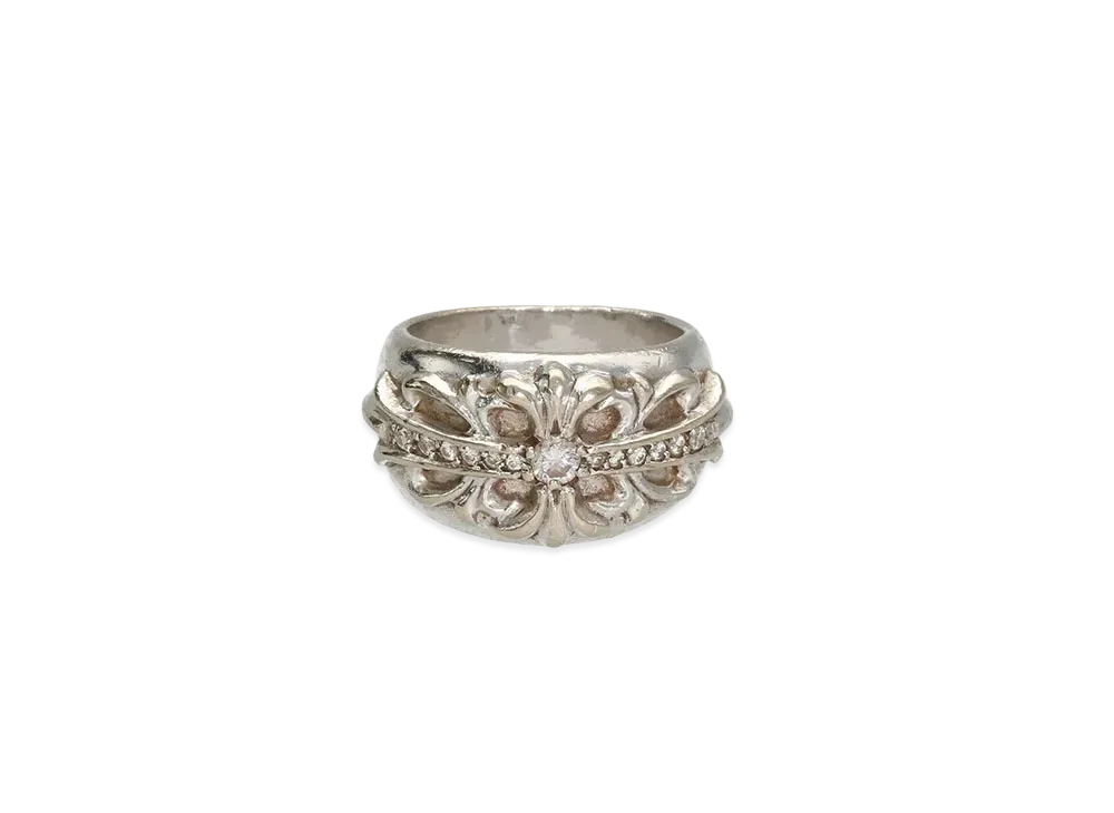 Chrome Hearts 18K Floral Cross Pave Diamond Ring "White Gold"