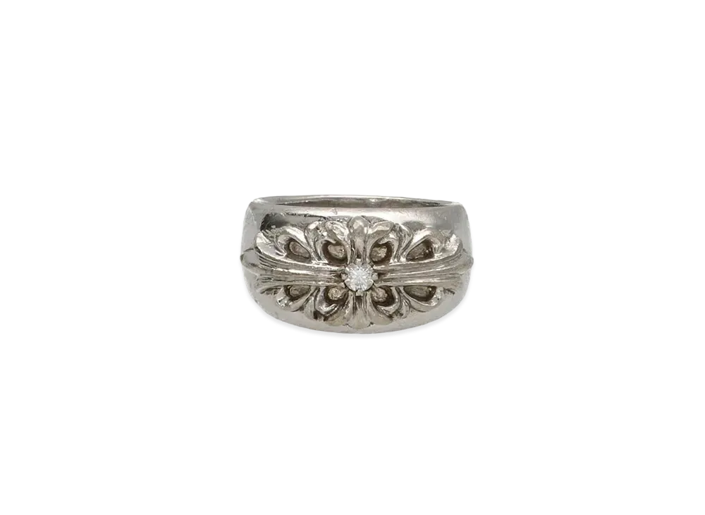Chrome Hearts 18K Floral Cross 1 Diamond Ring "White Gold"
