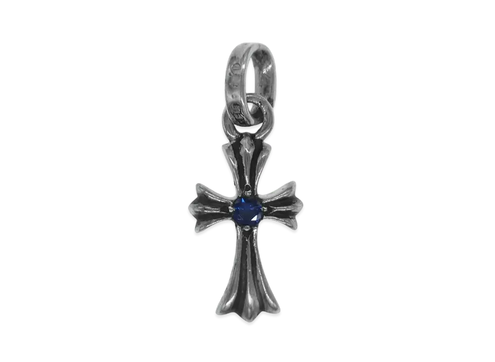 クロムハーツ ベイビーファットクロスチャーム 両面サファイア "シルバー"