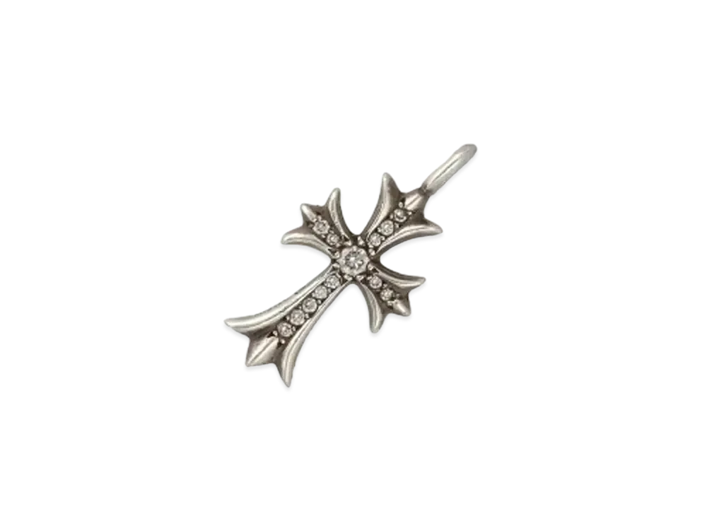 Chrome Hearts Tiny Fat Cross Pave Diamond Charm "Silver"