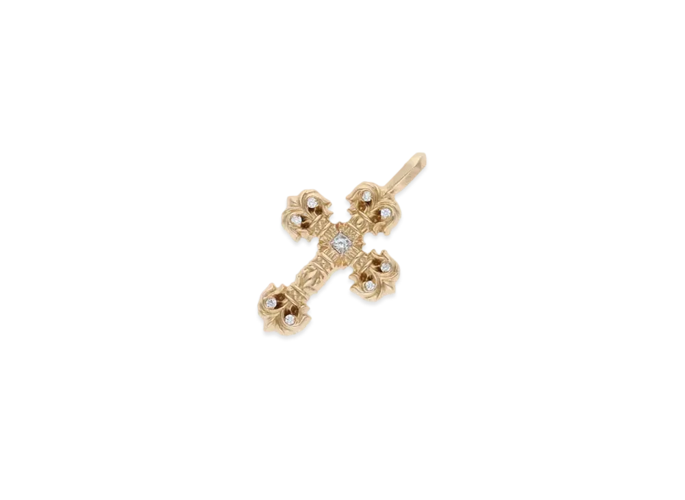 Chrome Hearts 22K Tiny Philigrey Cross Charm Pave Diamonds "Yellow Gold"