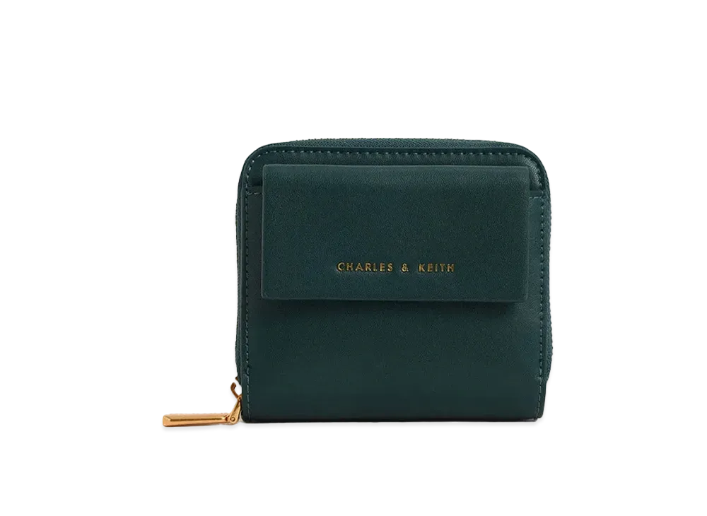 CHARLES & KEITH Front Pocket Zip Around Wallet "Green"