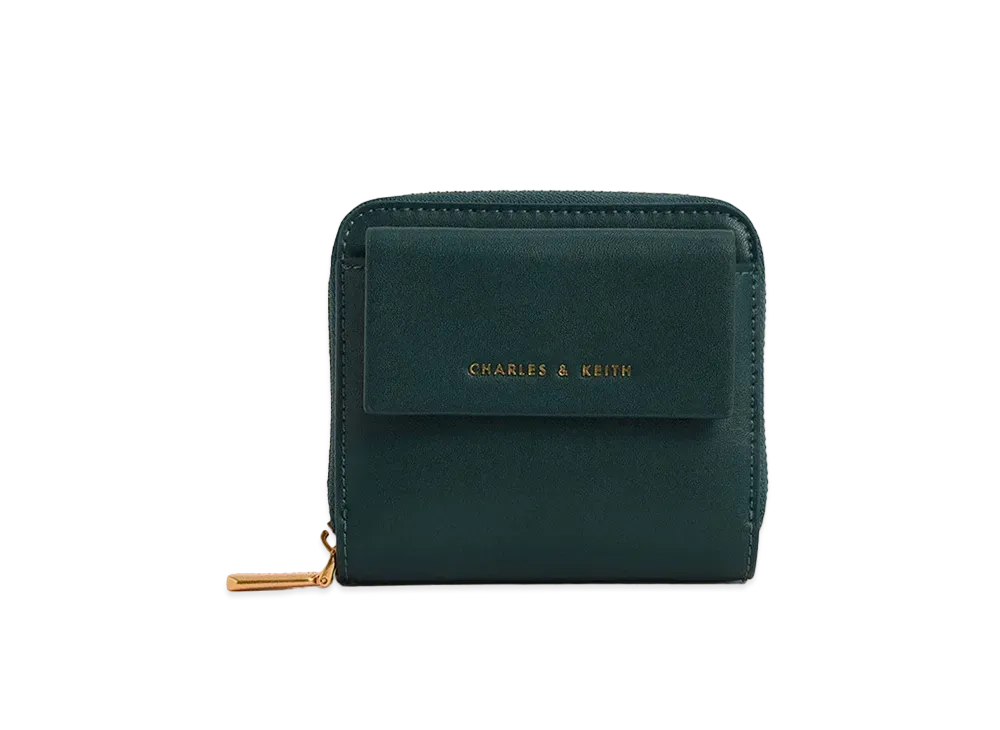 CHARLES & KEITH Front Pocket Zip Around Wallet "Green"