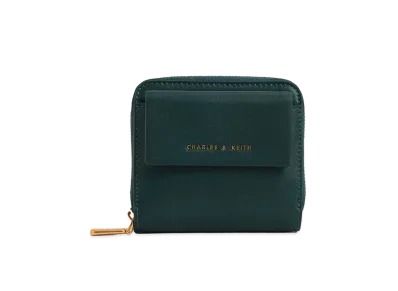 CHARLES & KEITH Front Pocket Zip Around Wallet "Green"