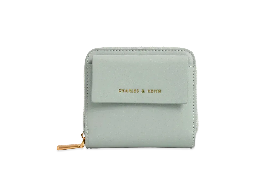 CHARLES & KEITH Front Pocket Zip Around Wallet "Light Blue"