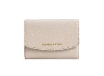 CHARLES & KEITH Curved Front Flap Wallet "Oat"