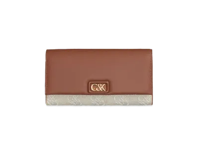 CHARLES & KEITH Initial Leather And Canvas Chain Strap "Cognac"
