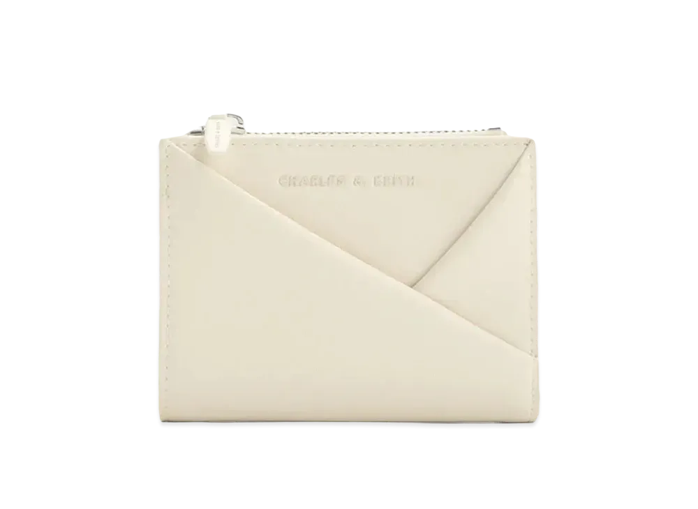 CHARLES & KEITH Midori Geometric Top Zip Wallet "Cream"