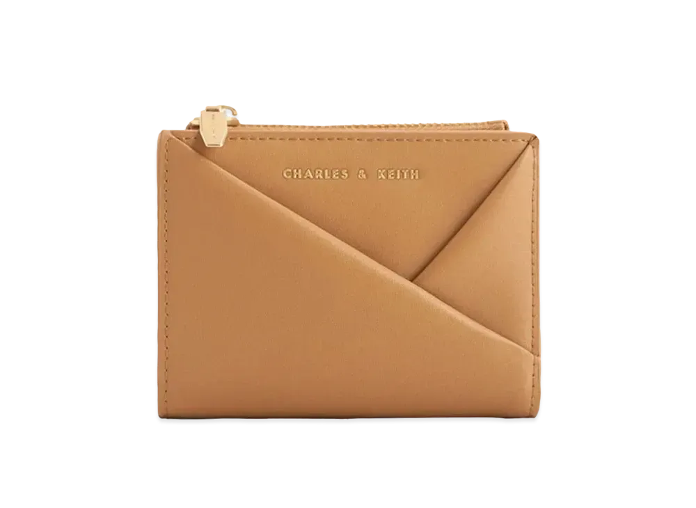 CHARLES & KEITH Midori Geometric Top Zip Wallet "Camel"