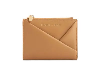 CHARLES & KEITH Midori Geometric Top Zip Wallet "Camel"