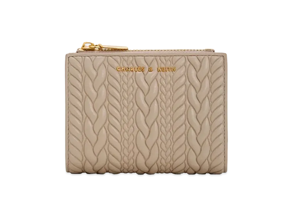 CHARLES & KEITH Apolline Texture Top Zip Wallet "Taupe"