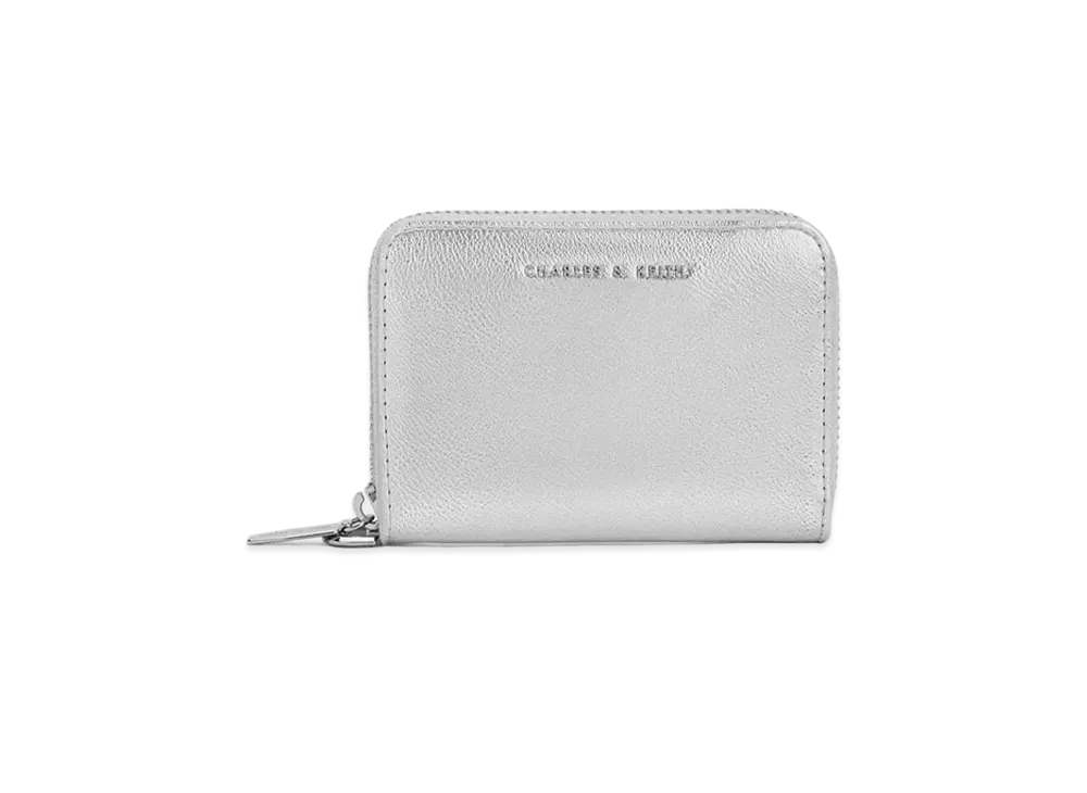 CHARLES & KEITH Metallic Zip Around Wallet "Silver"